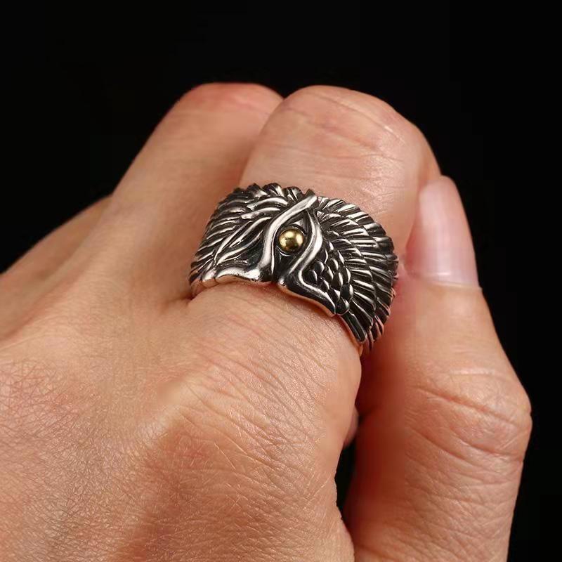 Adjustable Open Ring Men Women Angel Wing Demon Motif Plated Geometric Finger Vintage Boho Style