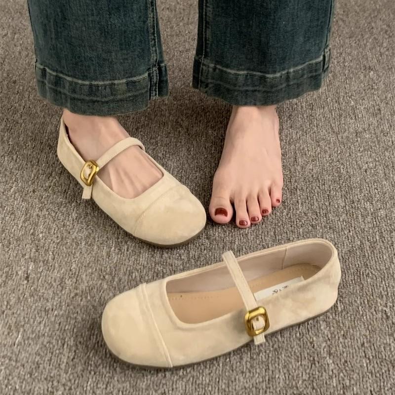 Soft-soled round-headed French shallow-mouth single shoes 2025 spring and autumn new commuter versatile one-word with flat Mary Jane shoes