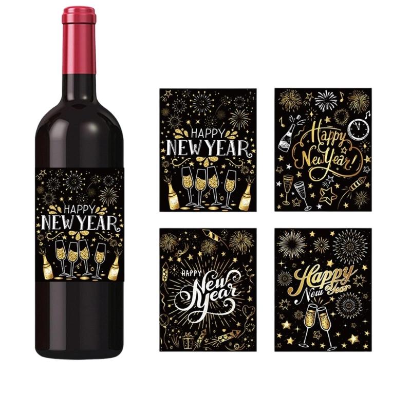 24Pcs 2026 New Year Party Decoration Gold Black Bottle Wrapping Labels Waterproof Wine Decorative Sticker For Champagne