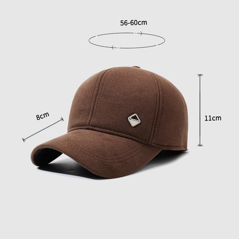 Men's Cap Autumn Winter Middle-Aged Thick Woolen Baseball Cap Windproof Ear Protection for The Elderly