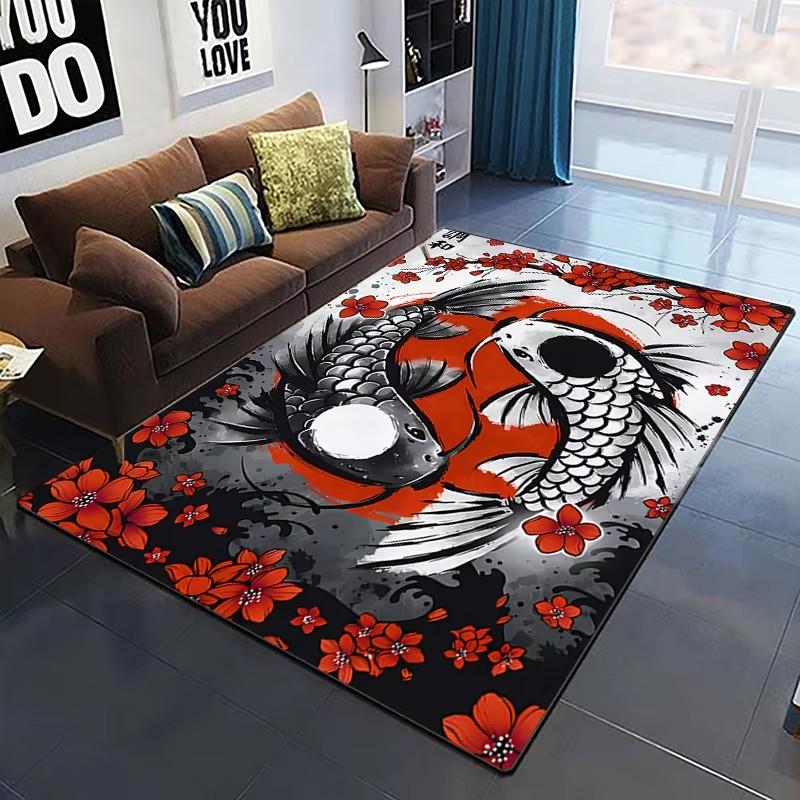 Alfombra de dibujos animados de peces Yin Yang naturalizados con carpa Koi para el hogar, sala de estar, dormitorio, sofá, felpudo decorativo, alfombra para área infantil, alfombra antideslizante