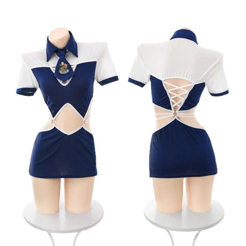 Sexy Pure Lust Navy Stewardess Police Lingerie Uniform Cosplay Free Cos Instructor Suit