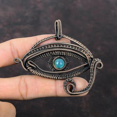 Evil Eye Apatite Pendant Copper Wire Wrapped Gemstone Pendant Handmade Apatite Jewelry Evil Eye Pendant Copper Wire Jewelry Anniversary Gift