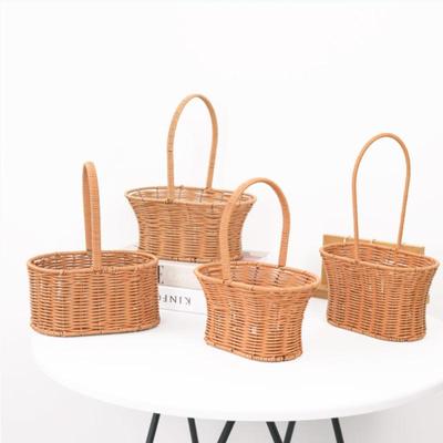 Handwoven Storage Basket Vegetable Flower Plant Hand Baskets Rattan Snack Bread Picnic Basket Desktop Sundries Organizer