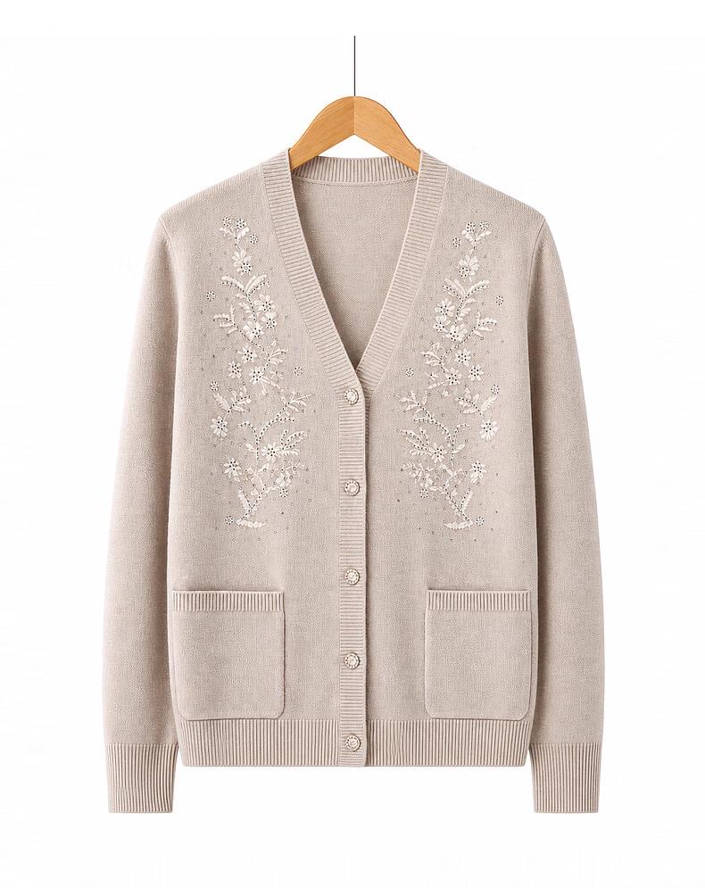 Women's Floral Embroidered V-Neck Knitted Cardigan