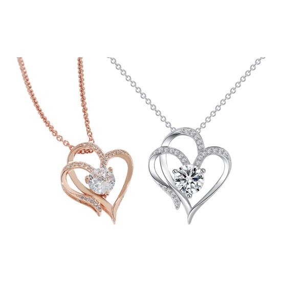 Women Necklace Rhinestone Hollow Heart Pendant Neck Decoration Jewelry Adjustable Prom Party Dating Clavicle Necklace