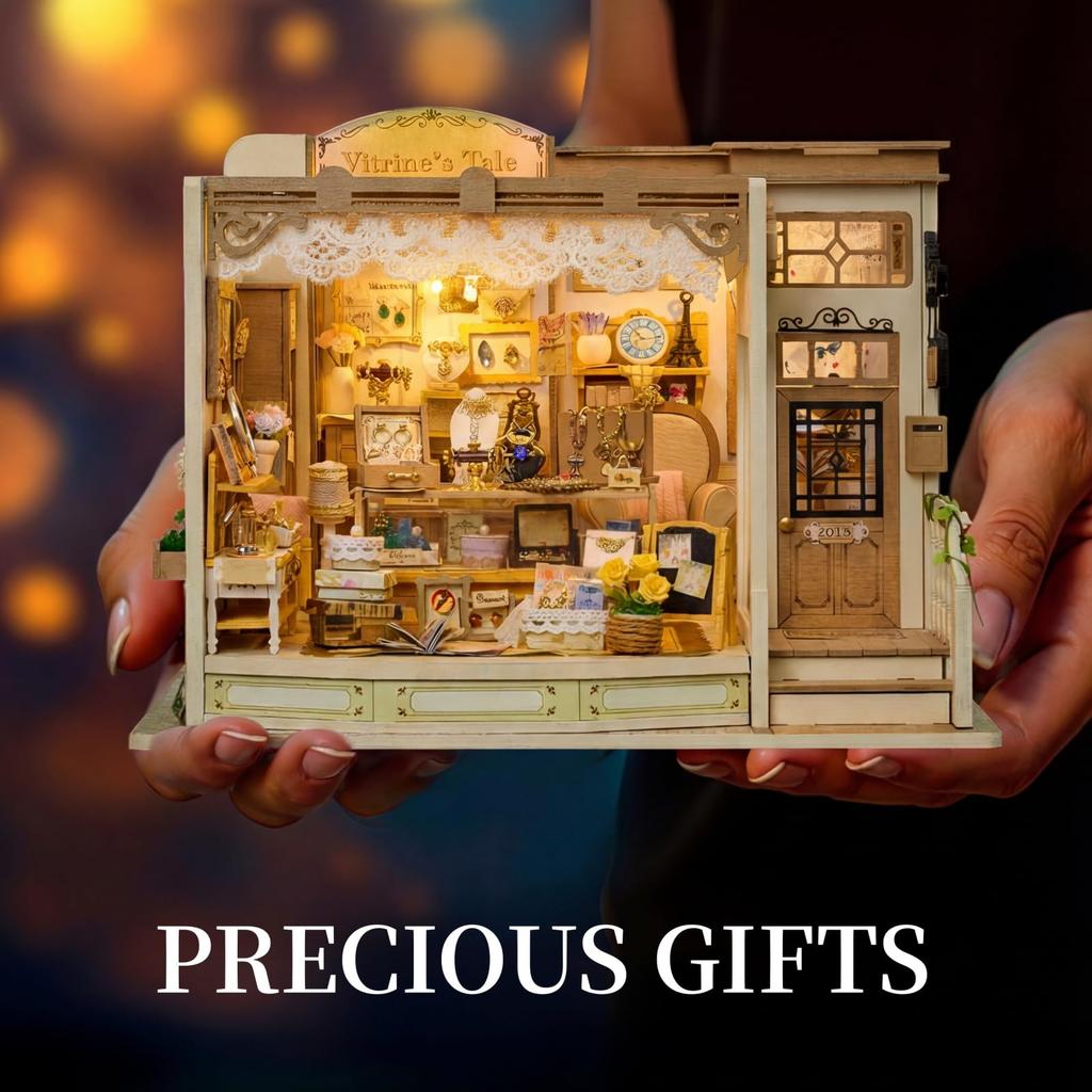 CRESYMME Dollhouse Miniature Kit, Wooden 3D Puzzle, DIY, Handmade, for Adults (Sweet Treasure Shop)