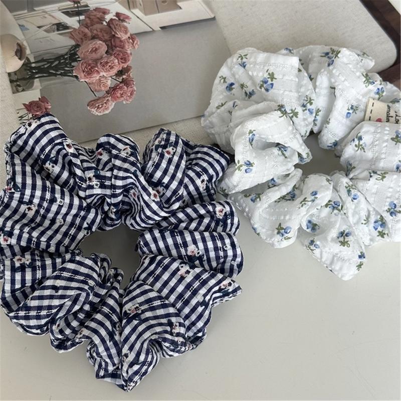 French Floral Embroidered Scrunchies For Women Soft Fabric Hair Ties Elegant Hair Accessories Ponytail Holder Ornament