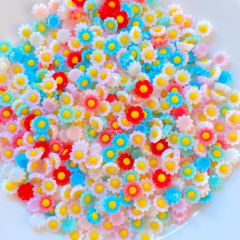100Pcs New Mini Cute 6mm Flower Series Flat back Resin Cabochons Scrapbooking DIY Jewelry Craft Decoration Accessorie