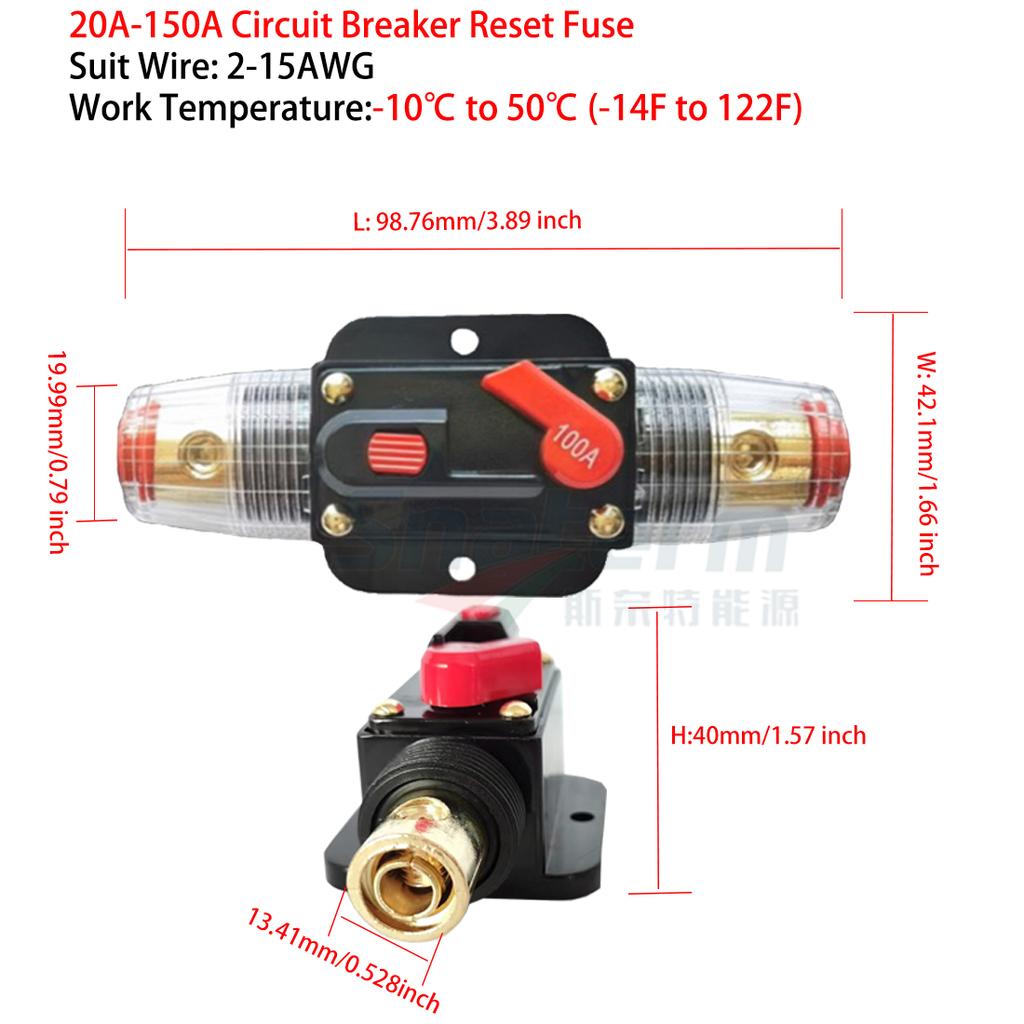 Circuit Breaker 20A 30A 40A 50A 60A 80A 100A 125A 150A 12V 24V DC Car Truck Audio Resettable Fuse Circuit Breaker Car Breaker