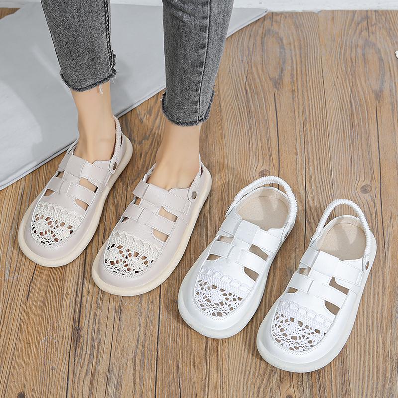 2025New Summer Hollow Breathable Mesh Ladies Shoes Literary Retro Flat Shoes Women's Sandals Shoes