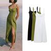 Spring NEW Round Neck Elegant Waist Hugging Split Linen Blend Shoulder Strap Length Dress 8265707 3314354