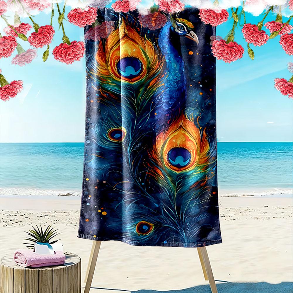 Majestic Peacock Feather Design A must-have beach towel for beach travel