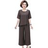 Stylish Plus Size Cotton Linen Summer Set for Middle-Aged Women: Short Sleeve T-Shirt & Two-Piece Outfit