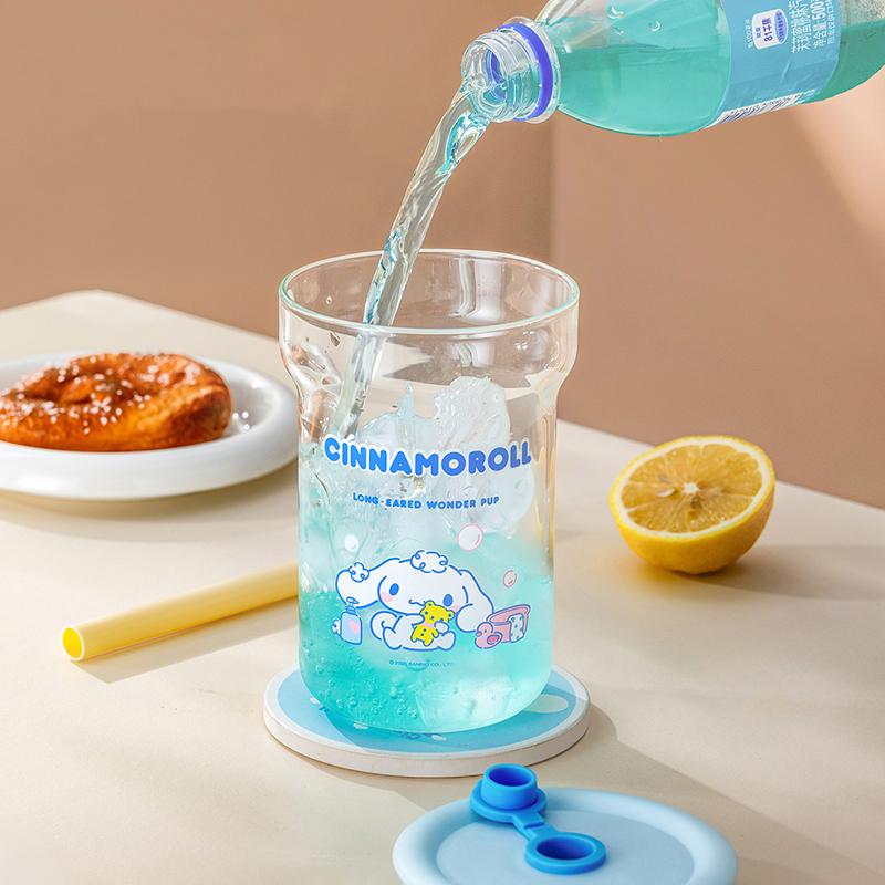 For Sanrio Collaboration Straw Cup High Borosilicate Glass Cup with Lid Cartoon HelloKitty Water Cup Home Juice Mup for Kids