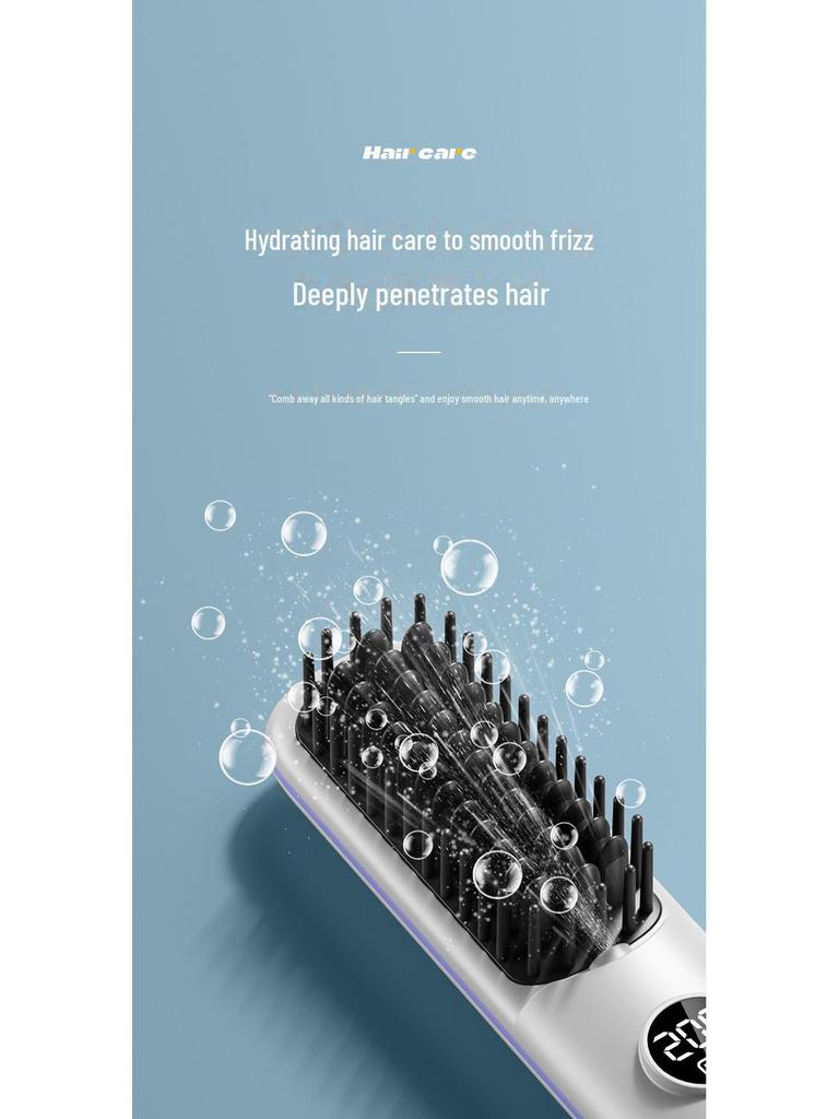 Portable Rechargeable Wireless Hair Straightener with Digital Display and Dual-Purpose Curling Comb