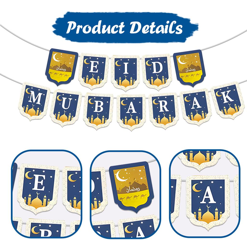 EID Mubarak Paper Banner Garland for Islamic Muslim Party Home Decoration 2025 Ramadan Kareem Hanging Ornaments Bunting Gift