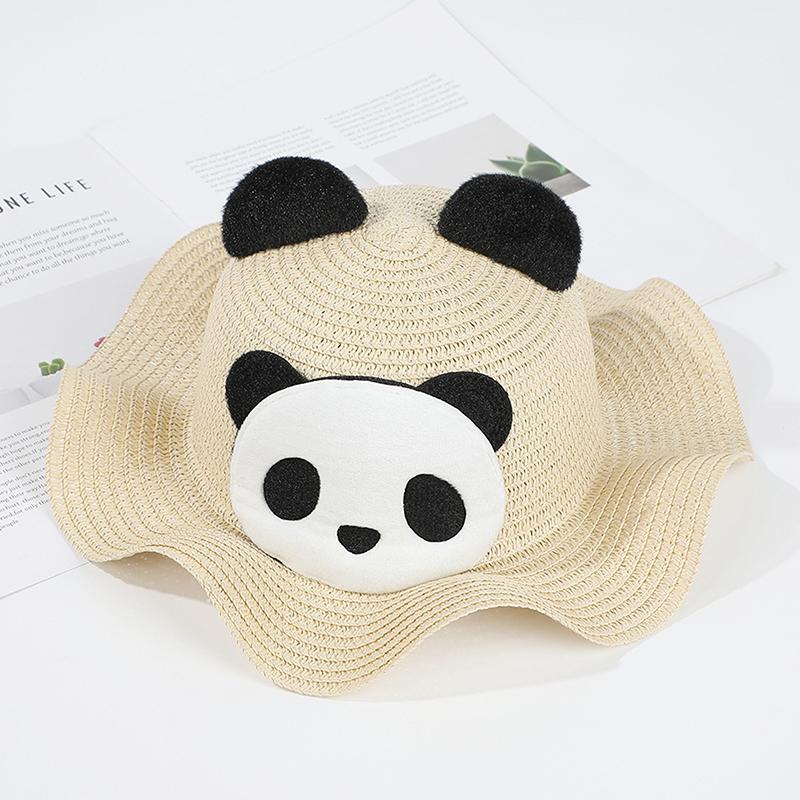 Cute Panda Straw Hat For Travel Beach Kids Summer Sun Protection Fisherman Cap Children Sunscreen Basin Caps 2-6Year Baby Visors