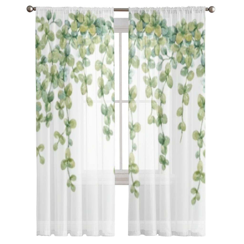 Acuarelă, flori exotice din junglă, draperii transparente pentru fereastră din sufragerie, voilă transparentă, perdea din tul, draperii pentru dormitor, decorațiuni pentru interior