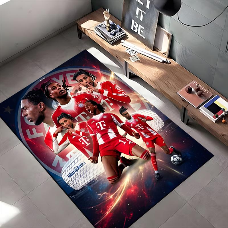 Sports Area Rug, Michael Olise Bayern Munich Red Collage Allianz Arena Poster, Fan Cave Decor, Non-Slip Mat