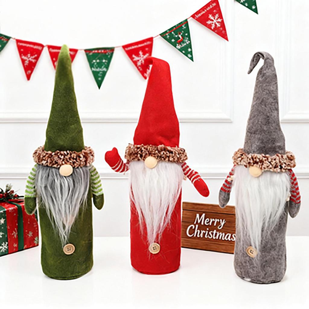 Mingguan Christmas Faceless Old Man Wine Bottle Cover Set - Non-Woven Fabric, European and American Style, 2-Piece Decoration Cover