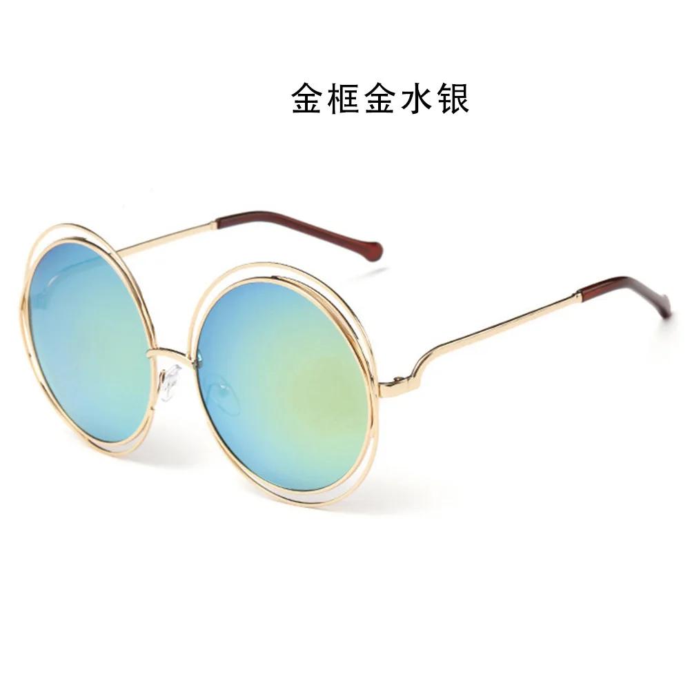 Vintage Round Oversized Sunglasses For Women Brand Designer Gradient Shades Metal Frame Lady Sun Glasses