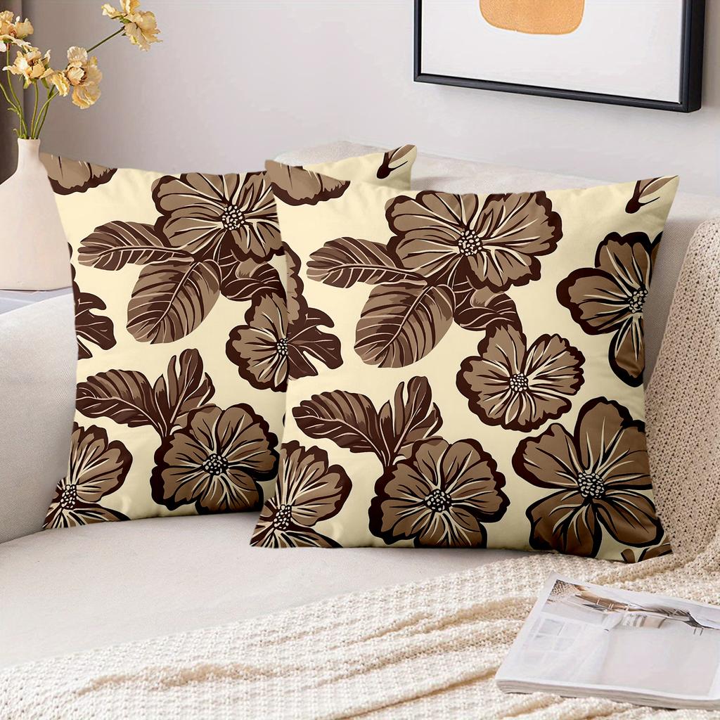 Pieces Vintage Brown Floral Throw Pillow Covers Polyester Sofa Decorative Cushion Cov Headboard Pillow (Without Pillow Core