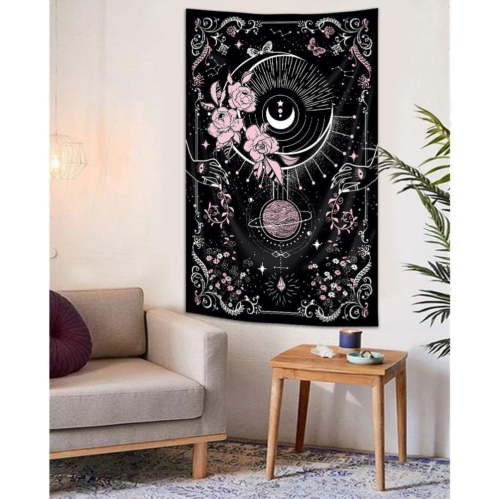 VIKAMA Gothic Vertical Tapestry Moon Tarot Aesthetic Mystical Celestial Body Bedroom Living Room Hanging Cloth Home Decor