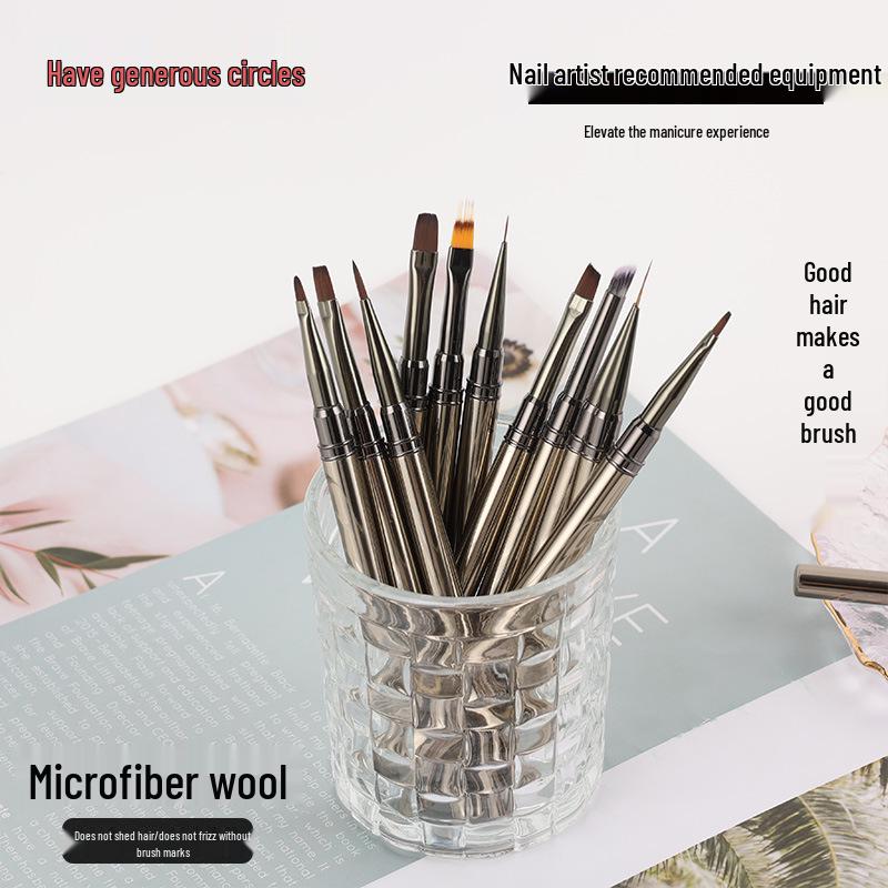 Cross-border Gun Black Metal Rod Nail Art Brush Set for Painting, Line Drawing, Flower, Gradient, and Light Therapy Nails