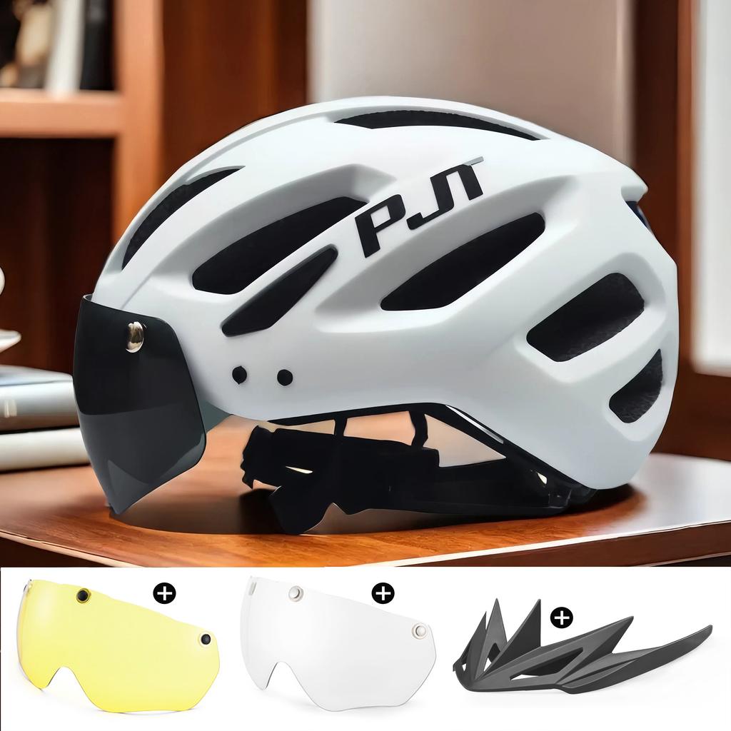 PJT Nowy LEDowy Kask Rowerowy Z Wizjerem Przeciwsłonecznym Ładowalny LED Męski Kask Rowerowy Osłona Przeciwsłoneczna Kaski Rowerowe Drogowe MTB