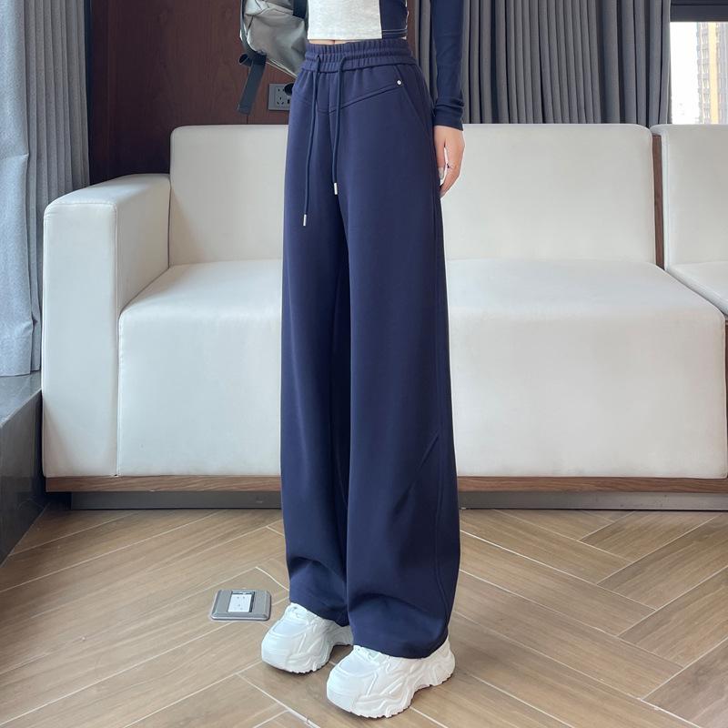 

Women s Light Grey High-Waisted Slimming Trousers - Autumn 2025 Collection, Wide-Leg to Narrow-Leg Convertible Style, Scimitar Cut, Loose Fit 23207 Large темно-синий