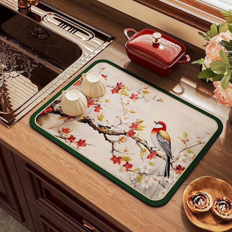 Kitchen Countertop Diatomaceous Earth Drain Mat, Non-slip, Heat-insulating, Water-absorbing Placemat, Tableware Drying Mat, Coaster, Tea Bar Mat