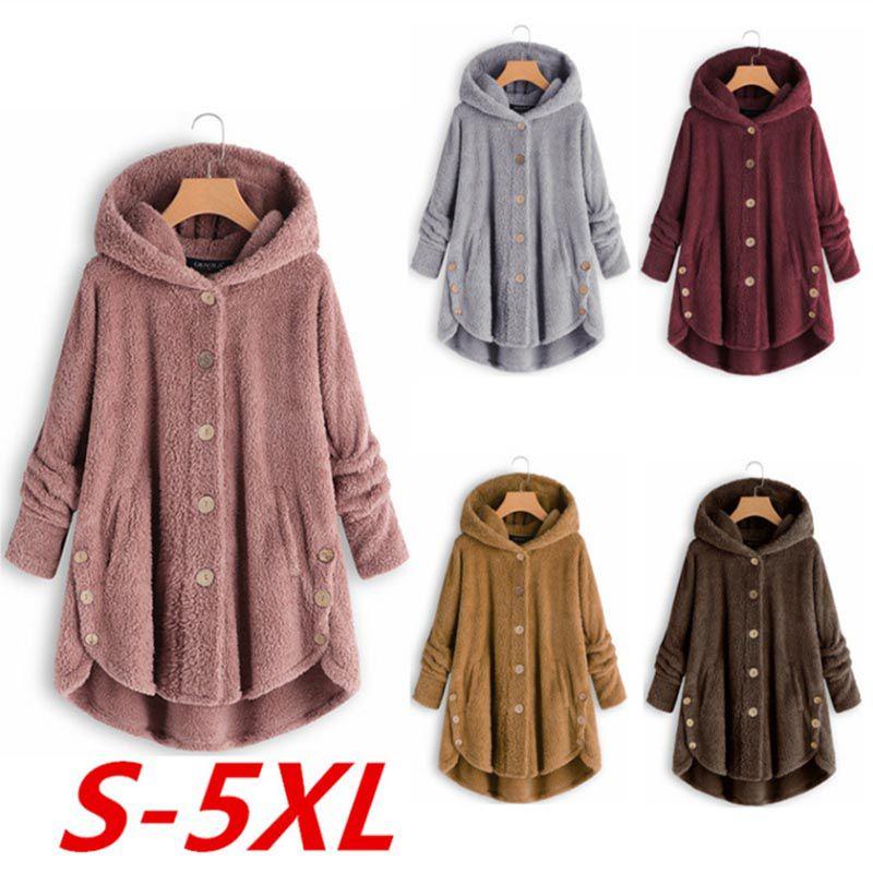 Cozy Women Winter Solid Fluffy Coat Overcoat With Button Jacket And Loose Sweater
