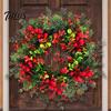 Natural Look Artificial Greenery Wreath Christmas with Red Berries Eucalyptus Pinecones, Front Door Winter for Hanging Garland Window Wall Fireplace,