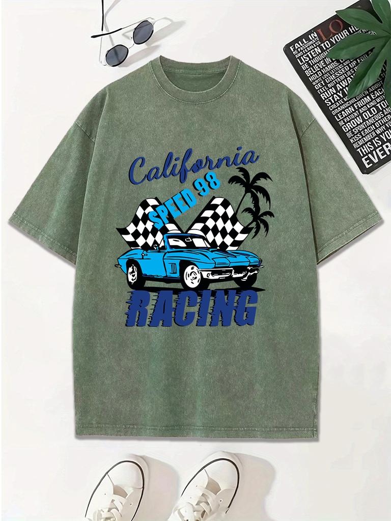 California Speed Racing Prints Washed TShirt Women Cotton Oversized Tops Casual ONeck Distressed T Shirt Summer Clothes