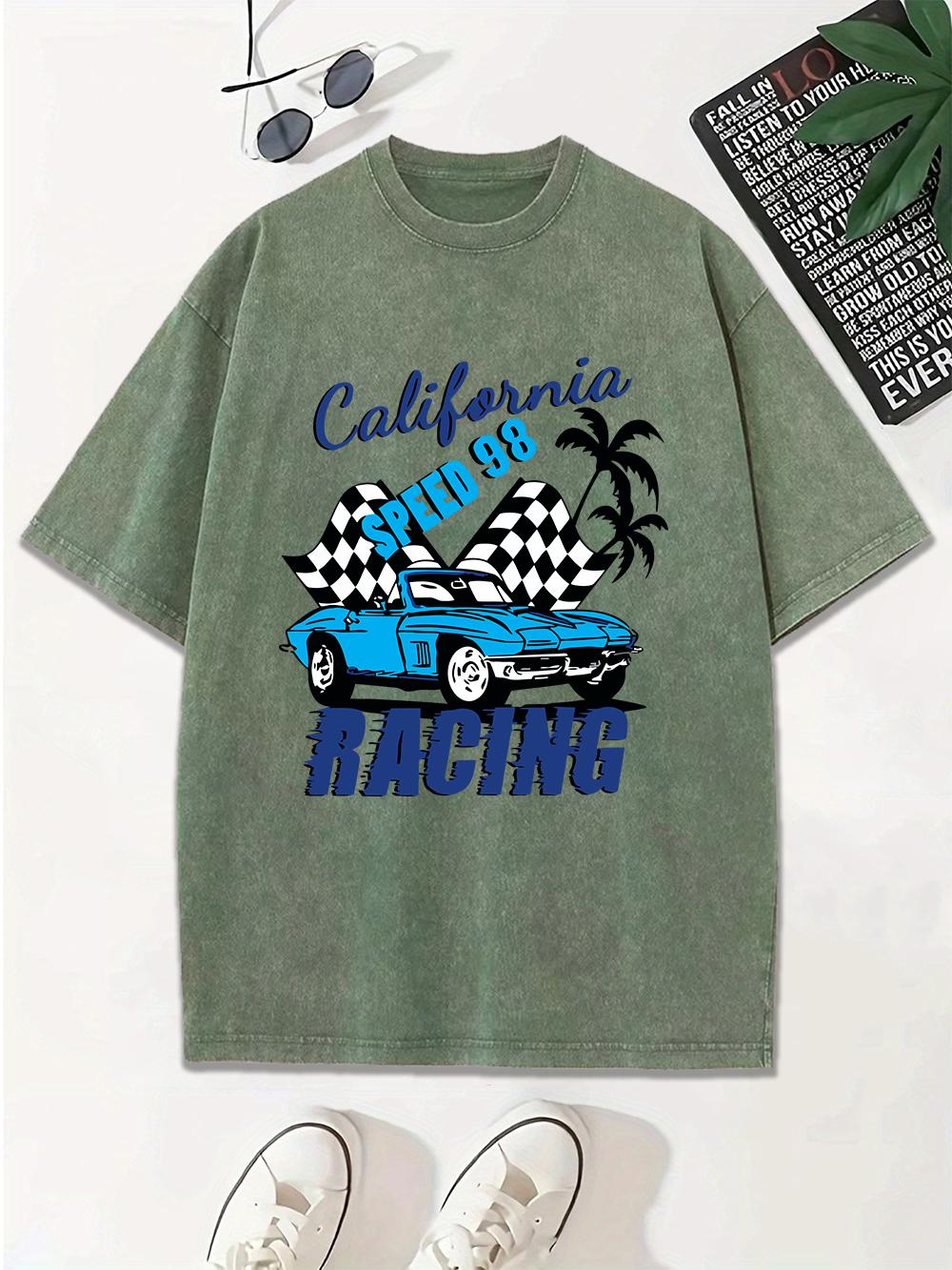 California Speed  Racing Prints Washed TShirt Women Cotton Oversized Tops Casual ONeck Distressed T Shirt Summer Clothes S