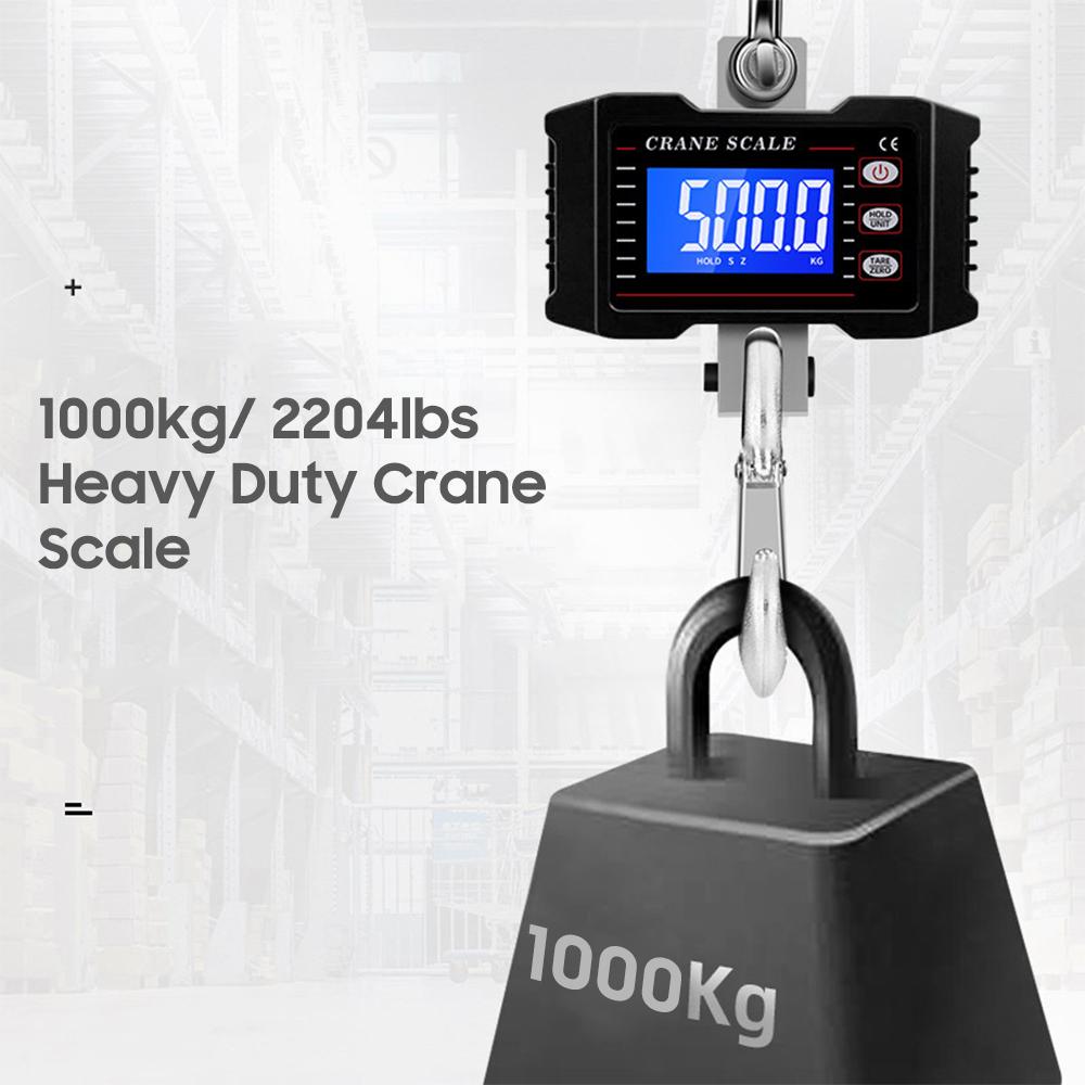 Digital Hanging Scale with Remote Control 1000kg/ 2204lbs Portable Hvy Duty Crane Scale LCD Backlight Industrial Hook Scales Unit Change/ Data Hold/ T