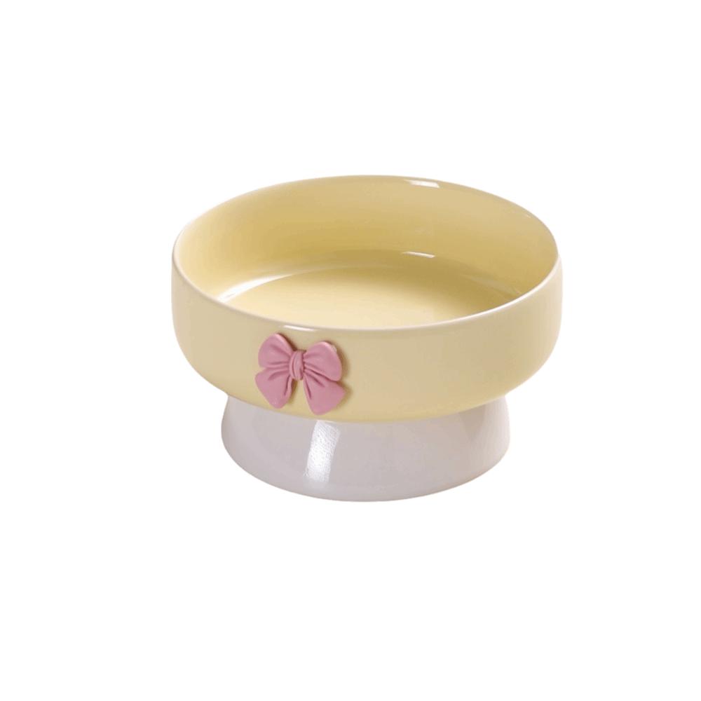 Large Capacity Ceramic Cat Bowl Non-Slip Base Macaron Colors Elevated Pet Bowl with Bow Pet Feeding Bowl Pet Feeding Drinking