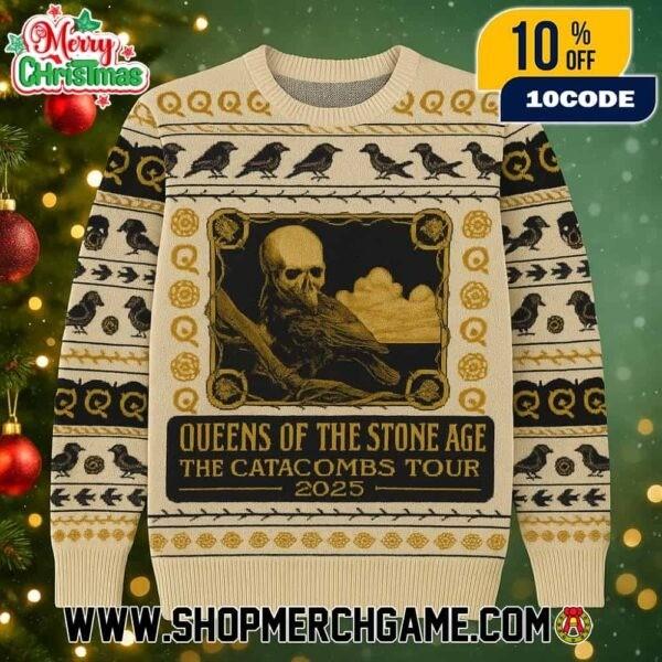 Queens Of The Stone Age Alive In The Catacombs Tour 2025 Ugly Sweater All Sizes Unisex T-Shirt L