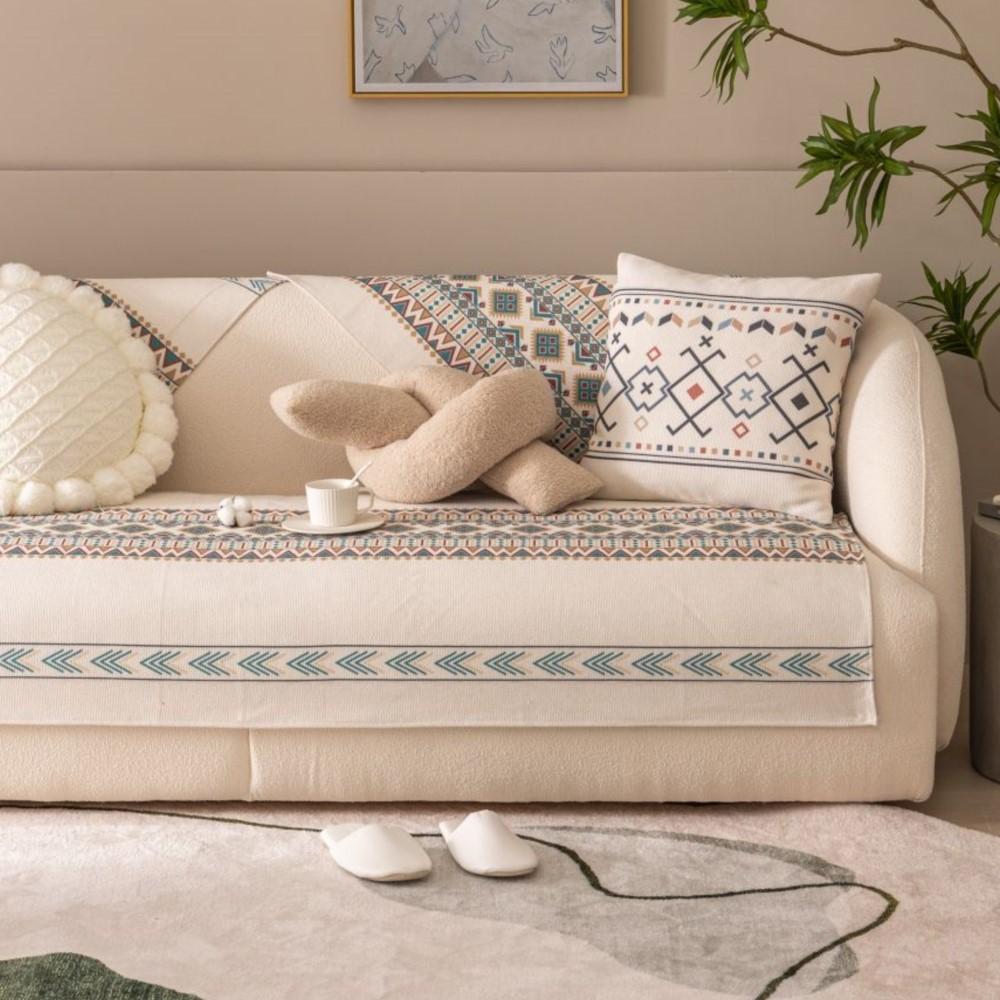 Luxury Sofa Covers Living Room Non-Slip Armrest Backrest Sofa Cushion  Universal Linen Ethnic Style Sofa Cushion Slipcover