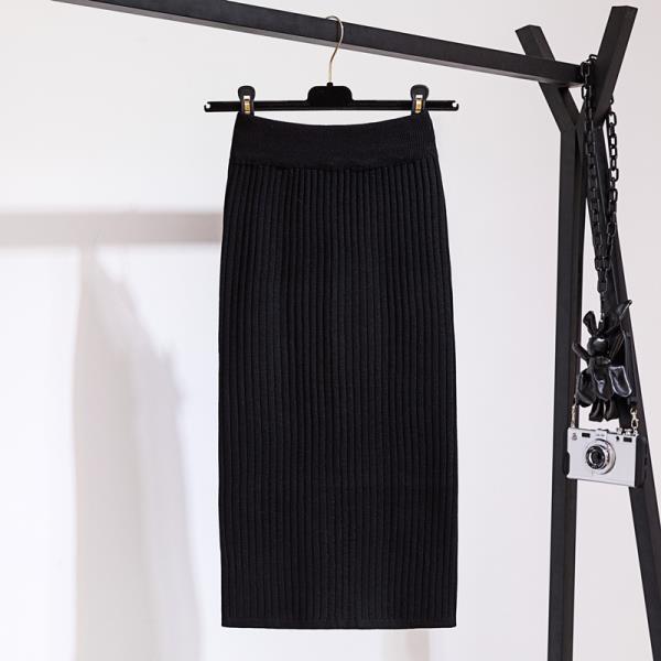 Autumn and Winter Korean Version Slim Fit Versatile Mid Length Knitted Yarn Back Slit Skirt