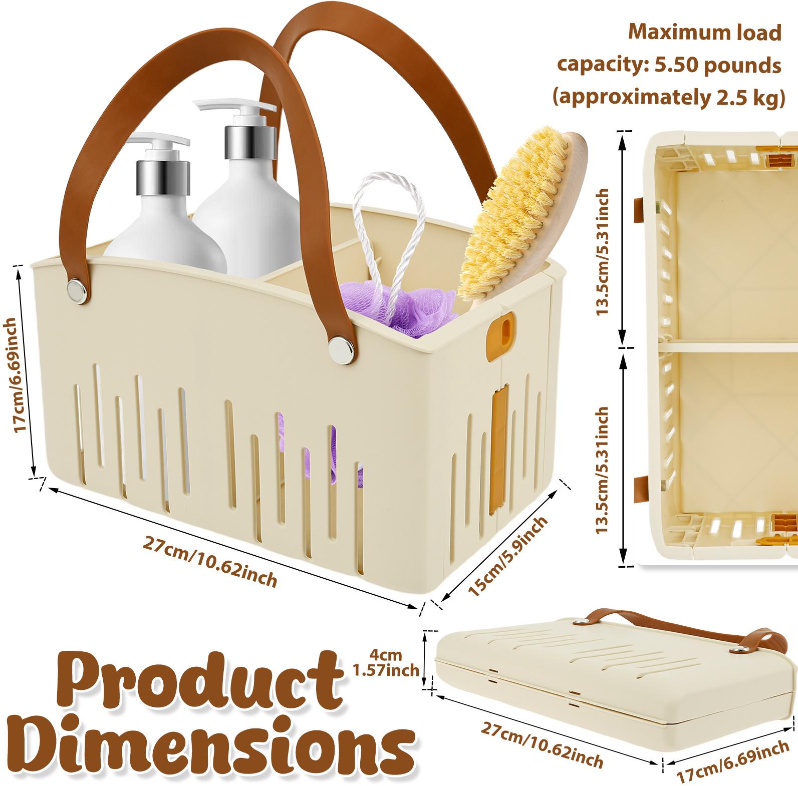 Foldable Shower Caddy Basket Plastic Portable Shower Storage Basket with 2 Compartments Bath Essentials Drainage Basket for Dorm