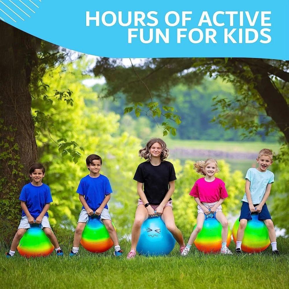 With Handle Sports Hopping Ball Rainbow Jumping Ball Colorful Kids Bouncy Ball  Children