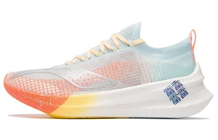 Женские беговые кроссовки Li Ning Feidian 2 Elite, низкие, аквамариновый синий/стандартный белый/оранжевый/желтый ARMS020-1 37
