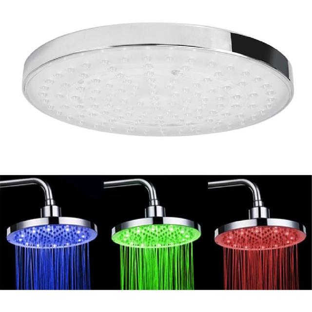Rain Shower Head, 8" inch Round LED Shower with 3 Color Temperature Controlled Lights Changing automatically Water Rainfall High-Pressure Bathroom
