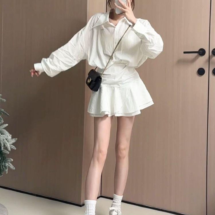 Women's White Shirt Dress - Autumn 2025 Korean Style Outfit