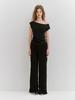 MEENDERI Ruffle Shirring Wide Pants - Black