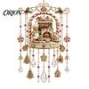 Vintage Christmas Train Pendant Wind Chime with Crystal Bead Chain, Cat Car/Owl Xmas Festive Window Display Pattern Design, Retro Hanging Ornament for