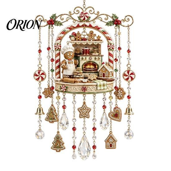 Vintage Christmas Train Pendant Wind Chime with Crystal Bead Chain, Cat Car/Owl Xmas Festive Window Display Pattern Design, Retro Hanging Ornament for