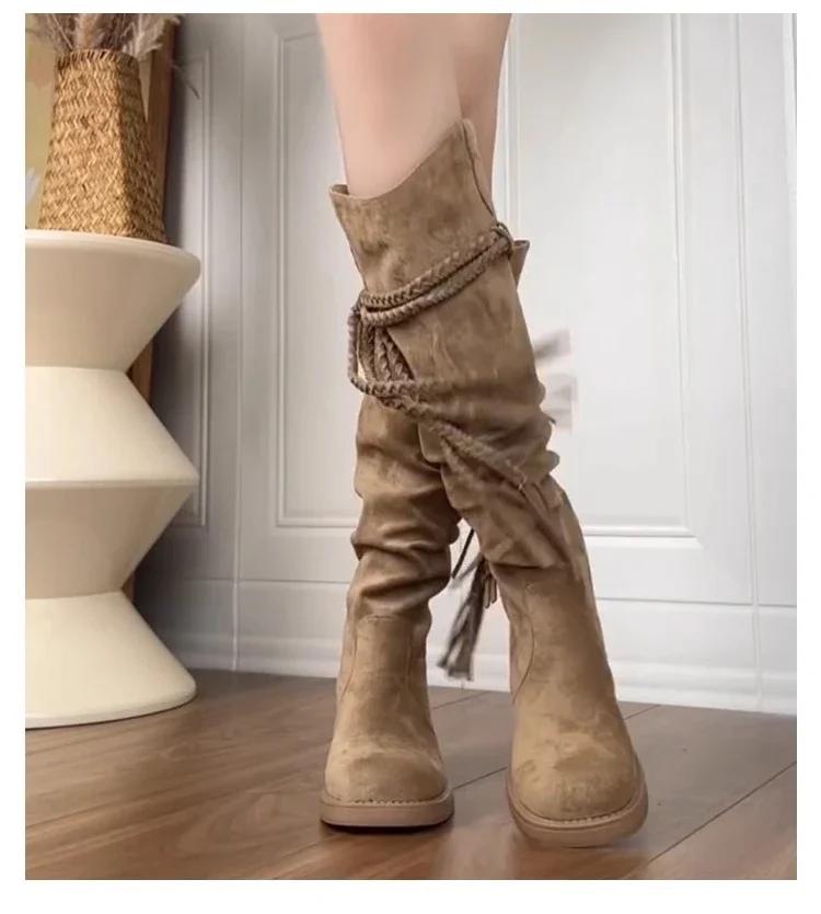 Fashion Knight Boots Fall Winter 2025 Women's Brown Tassel Mid-Leg Boots